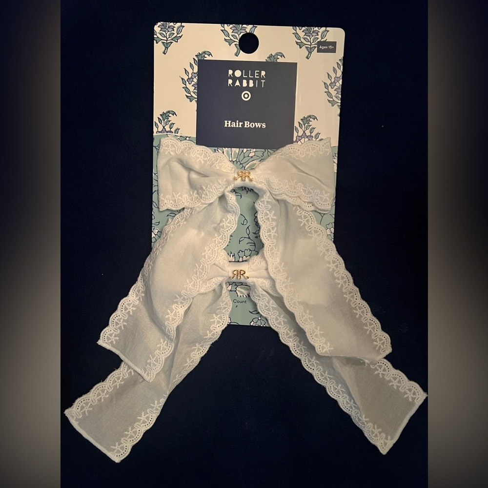 Roller Rabbit X Target White Eyelet Hair Bow Clips with Gold RR Accents (2 pack)